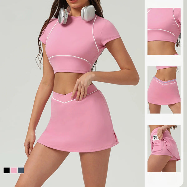 Conjunto-Miami-Short-Saia-academia-roupa-de-fitness-legging-treino-welles-corrida-tenis-beach-tennis-rosa