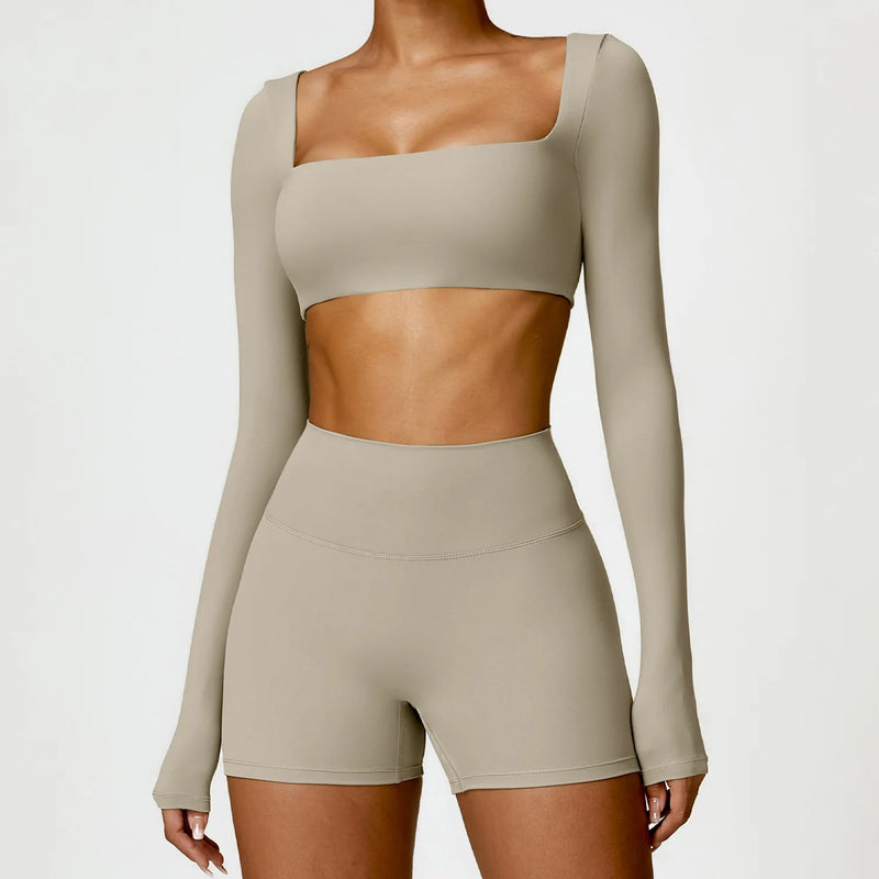 Conjunto-Pier-Com-Short-academia-roupa-de-fitness-legging-treino-welles-corrida-tenis-beach-tennis-bege