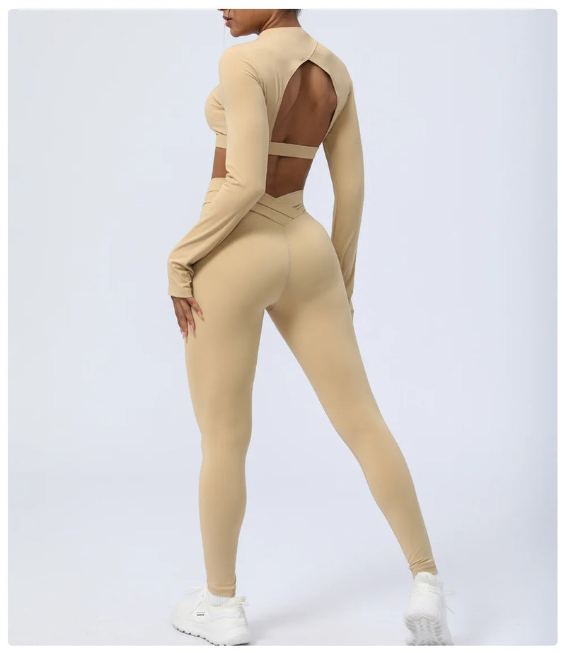 Conjunto-Sleeve-academia-roupa-de-fitness-legging-treino-welles-corrida-tenis-beach-tennis-bege-claro-fit-esforço