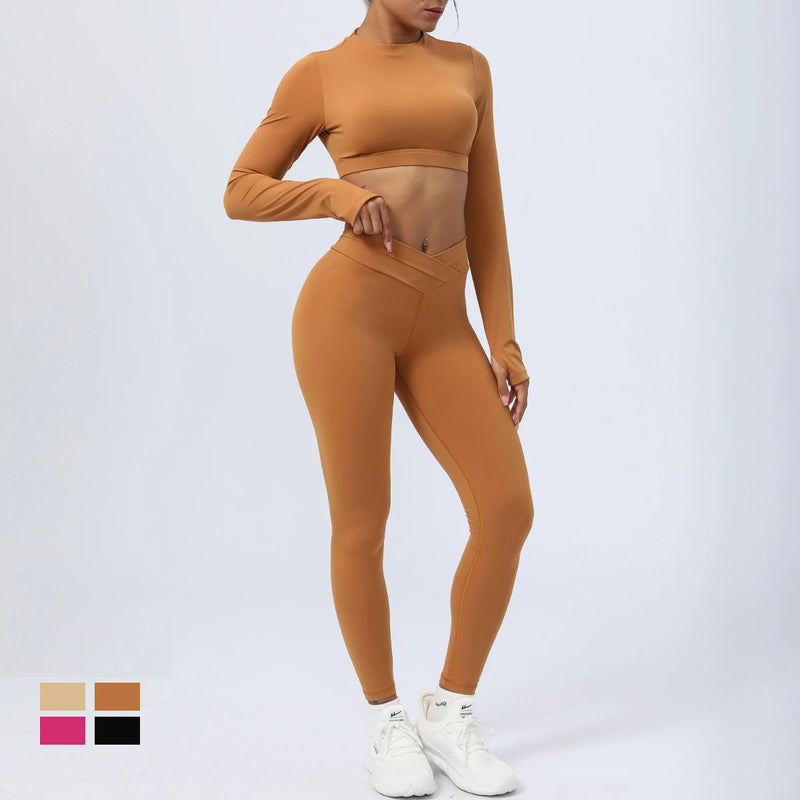 Conjunto-Sleeve-academia-roupa-de-fitness-legging-treino-welles-corrida-tenis-beach-tennis-marrom-claro-fit-esforço