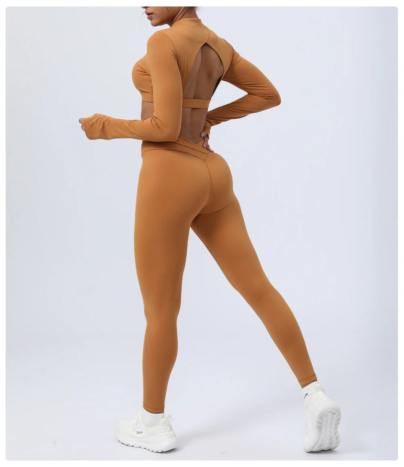 Conjunto-Sleeve-academia-roupa-de-fitness-legging-treino-welles-corrida-tenis-beach-tennis-marrom-claro-fit-esforço