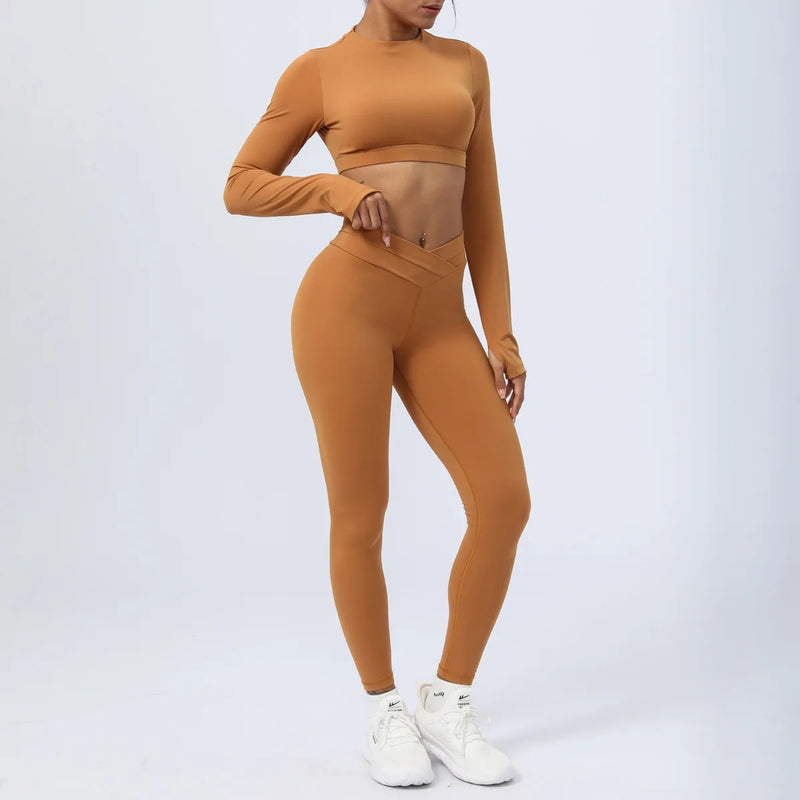 Conjunto-Sleeve-academia-roupa-de-fitness-legging-treino-welles-corrida-tenis-beach-tennis-marrom-fit-esforço