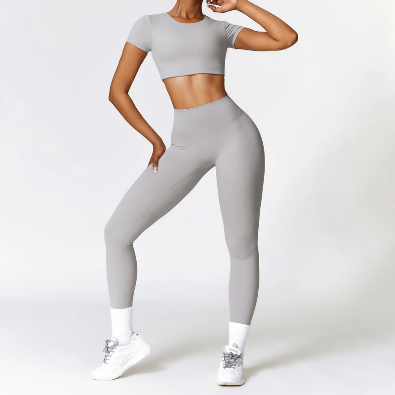 Conjunto-Welles-Mind-com-Calça-academia-roupa-de-fitness-legging-treino-welles-corrida-tenis-beach-tennis-cinza-fit