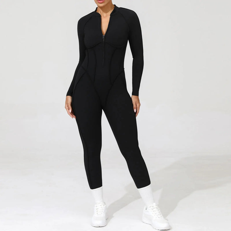 Macacão-Jump -com-Zíper-academia-roupa-de-fitness-legging-treino-welles-corrida-tenis-beach-tennis-moda-musculação-esforço-preto-fit